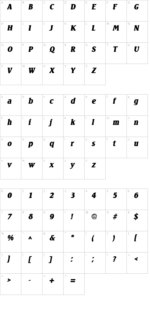 Seabird Heavy SF Bold Italic character map