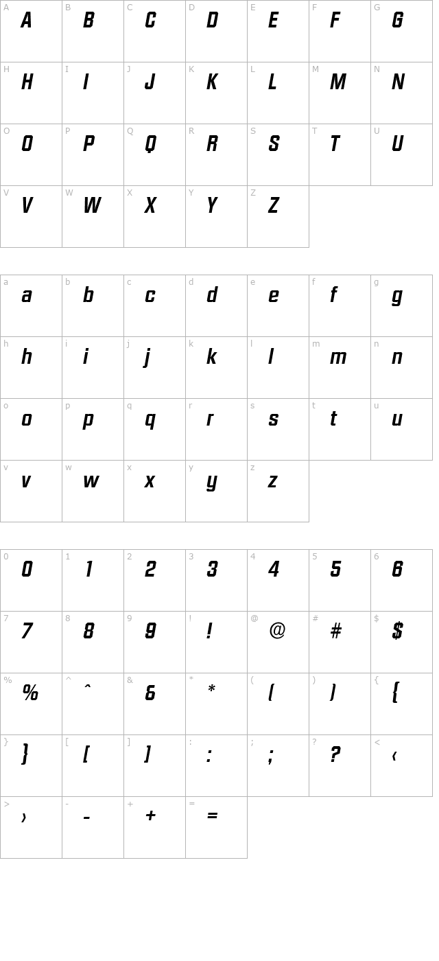 SeanBecker Bold Italic character map