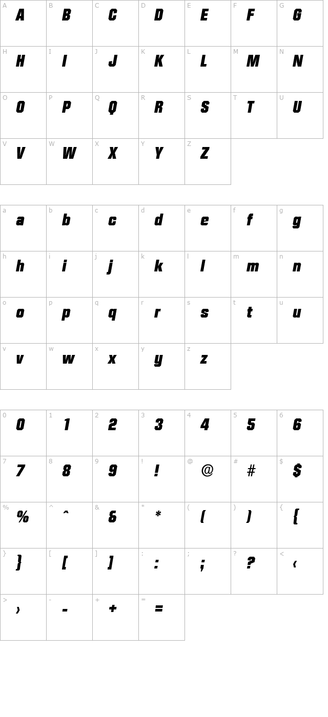 SeanBecker-Heavy Italic character map