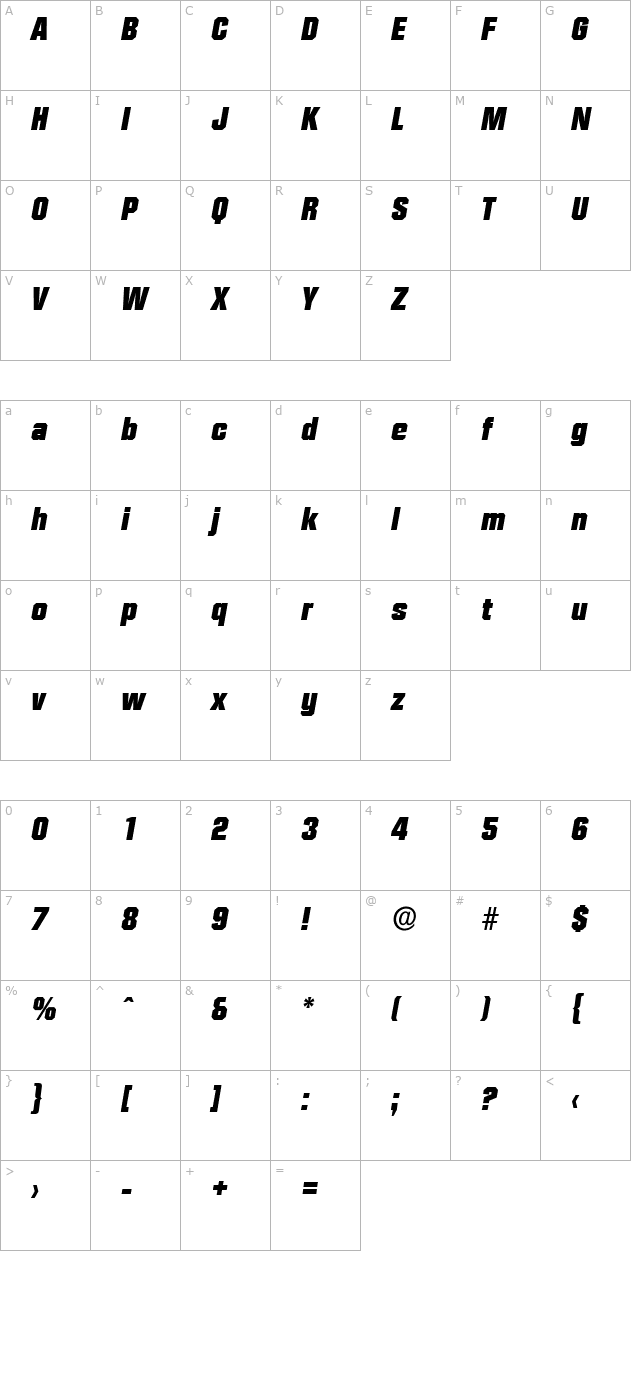 seanbecker-heavy-italic character map