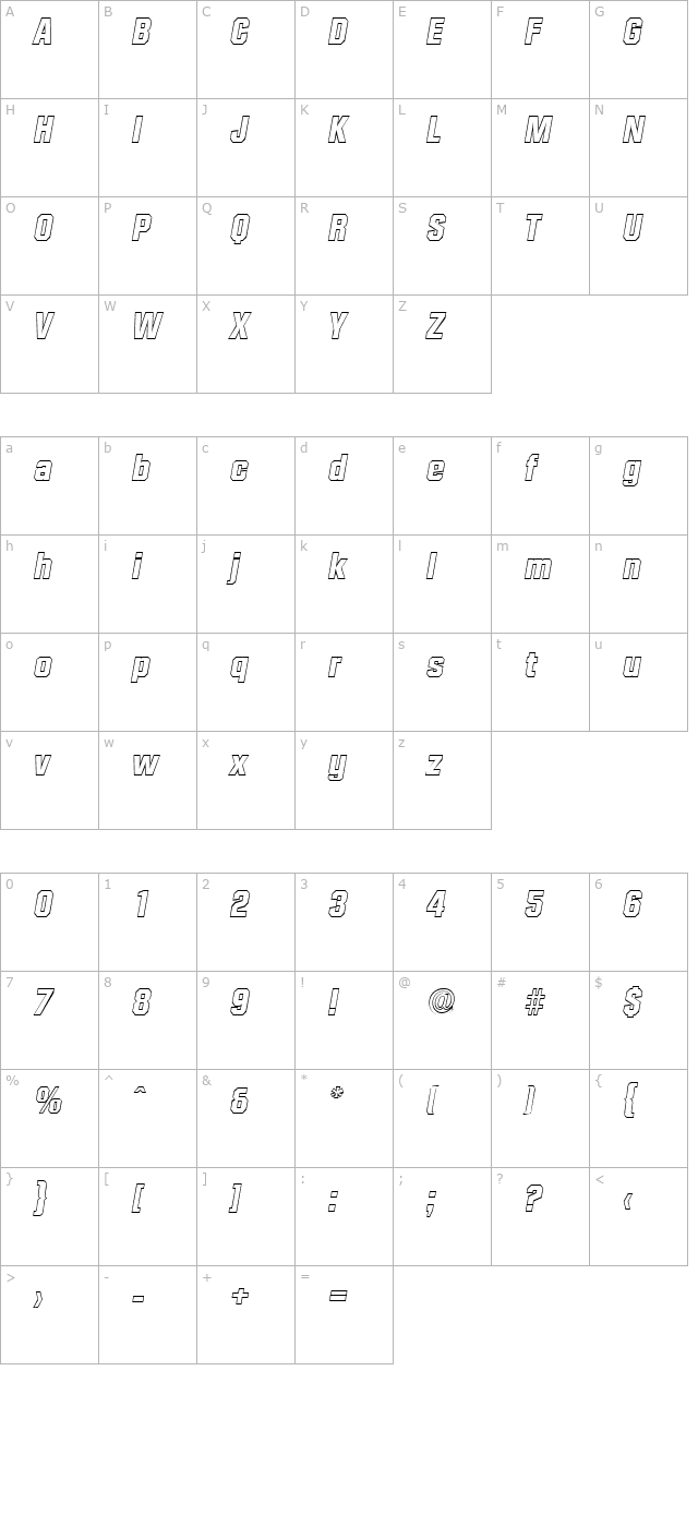 seanbeckeroutline-extrabold-italic character map