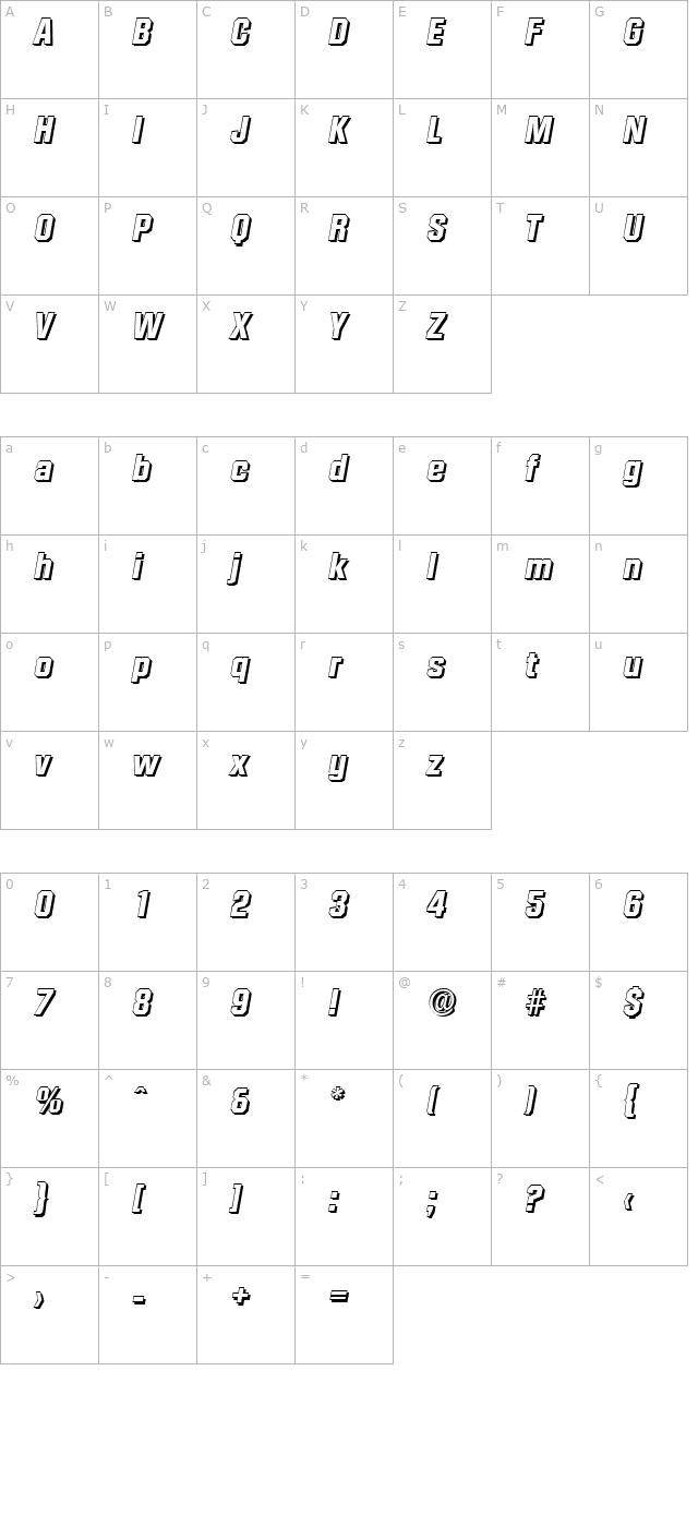 seanbeckershadow-extrabold-italic character map