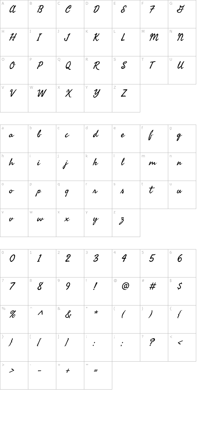 Seaweed Script character map