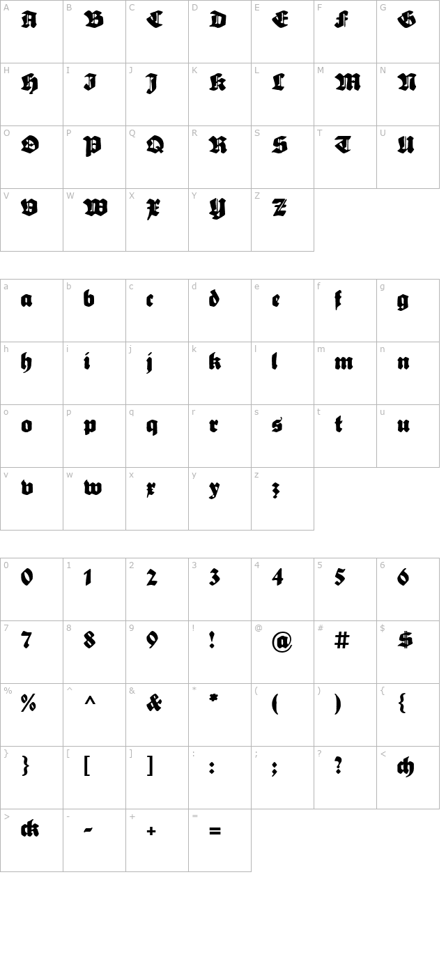 sebaldus-gotisch character map