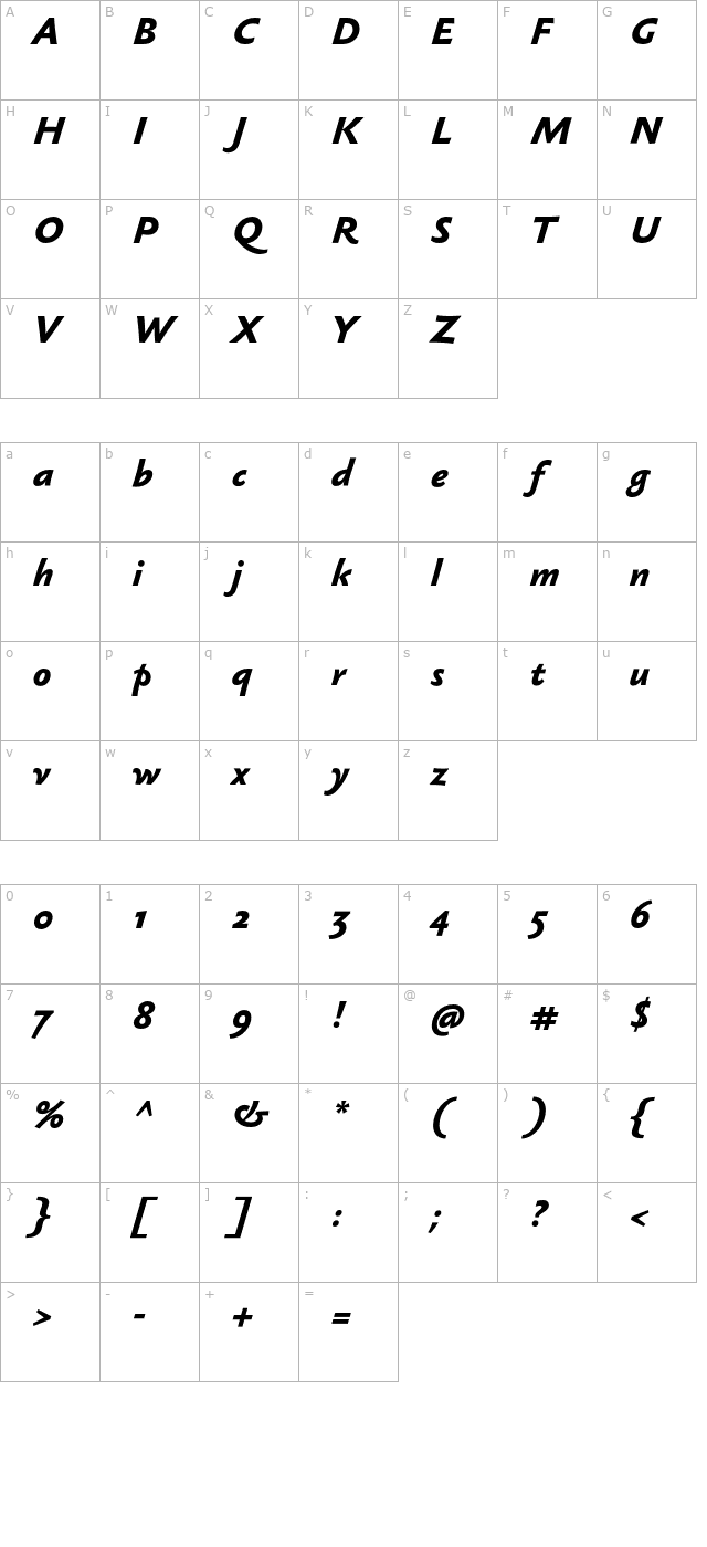 SebastianMedium-BoldItalic character map