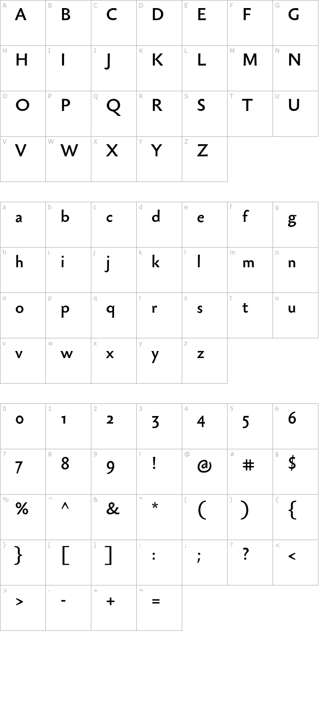 SebastianMedium character map