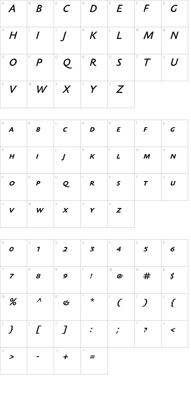 sebastianmediumsc-italic character map