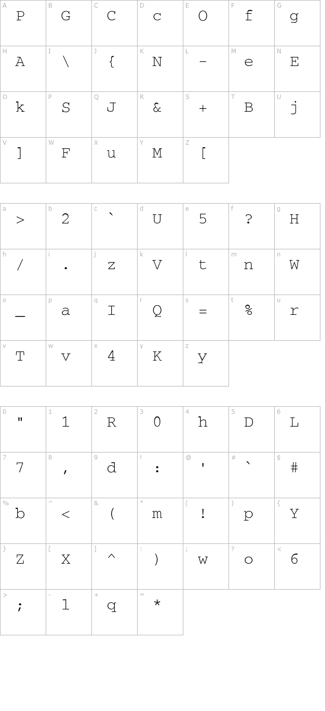 secretcode-normal character map