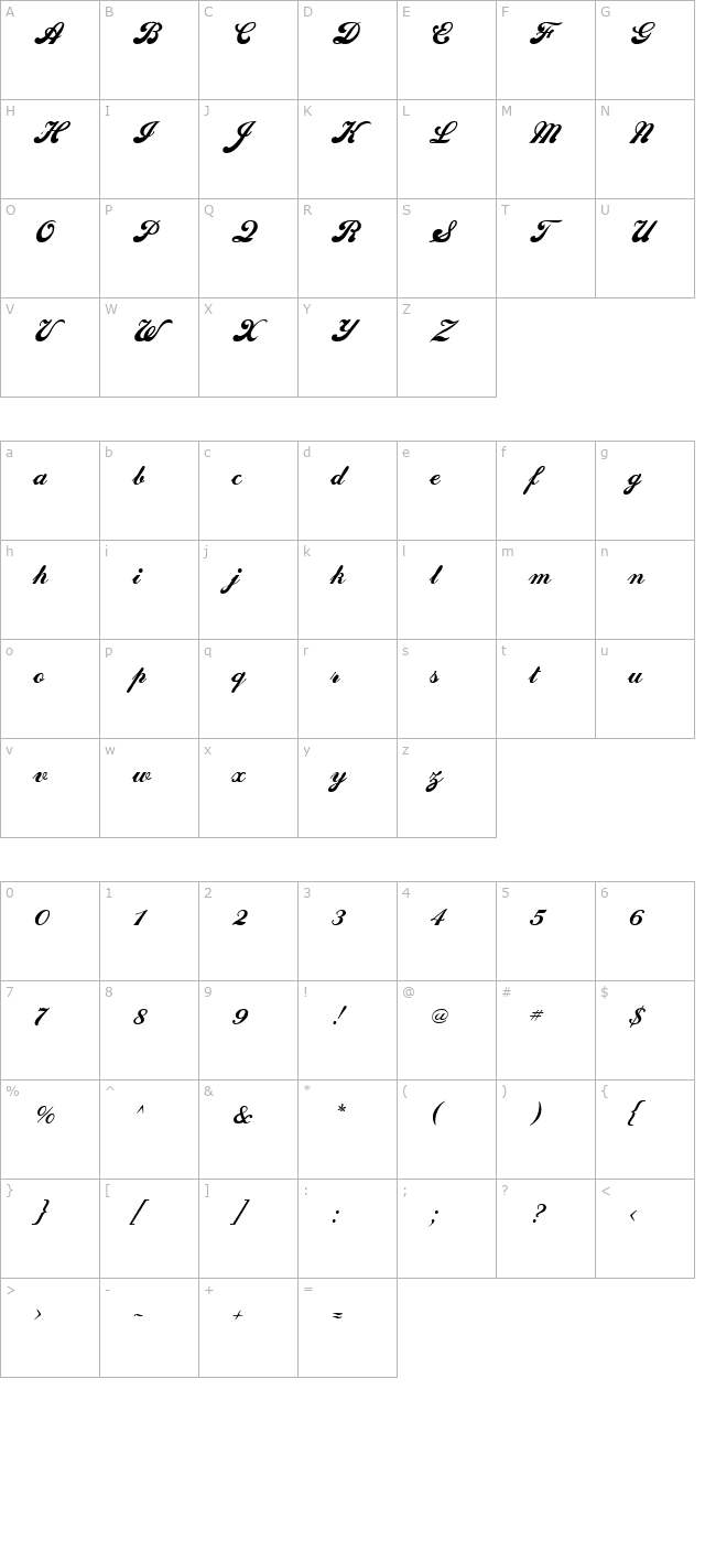 SedonaScriptFLF Regular character map