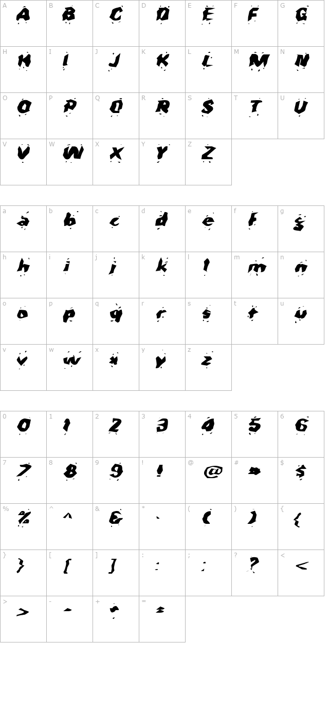 SeedPeopleExtended Oblique character map