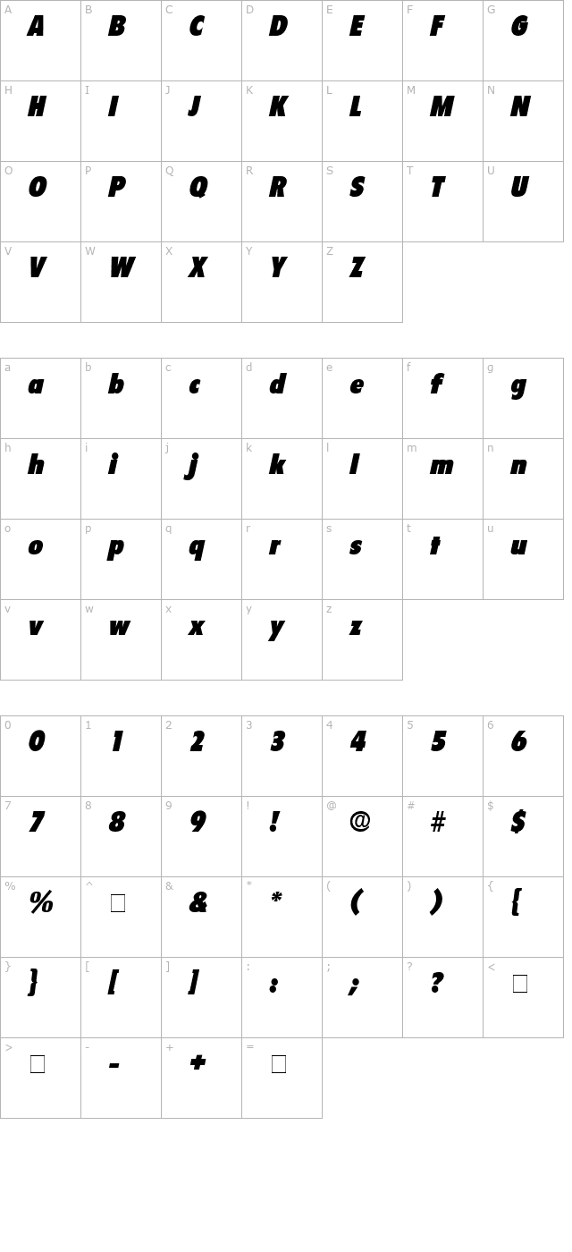 Seigh Display SSi Italic character map