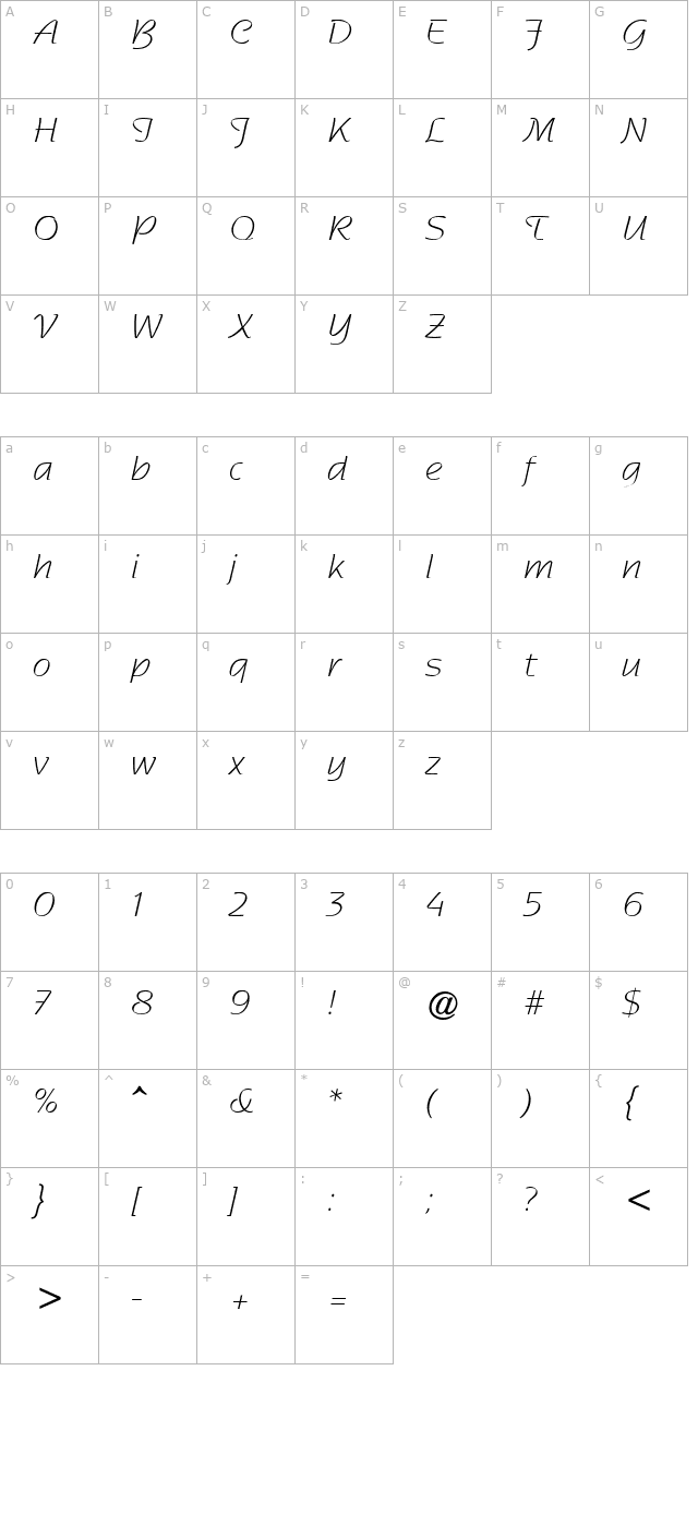 Sentimental Script Light SSi character map