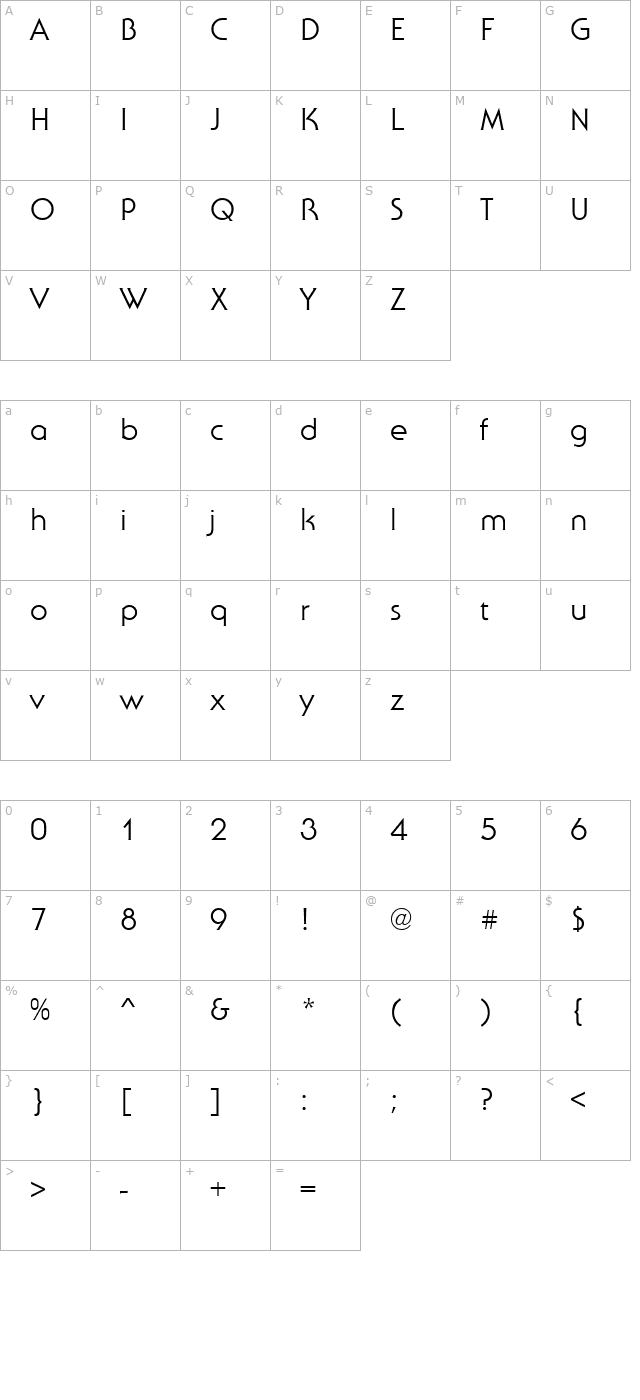 Serenade Regular character map