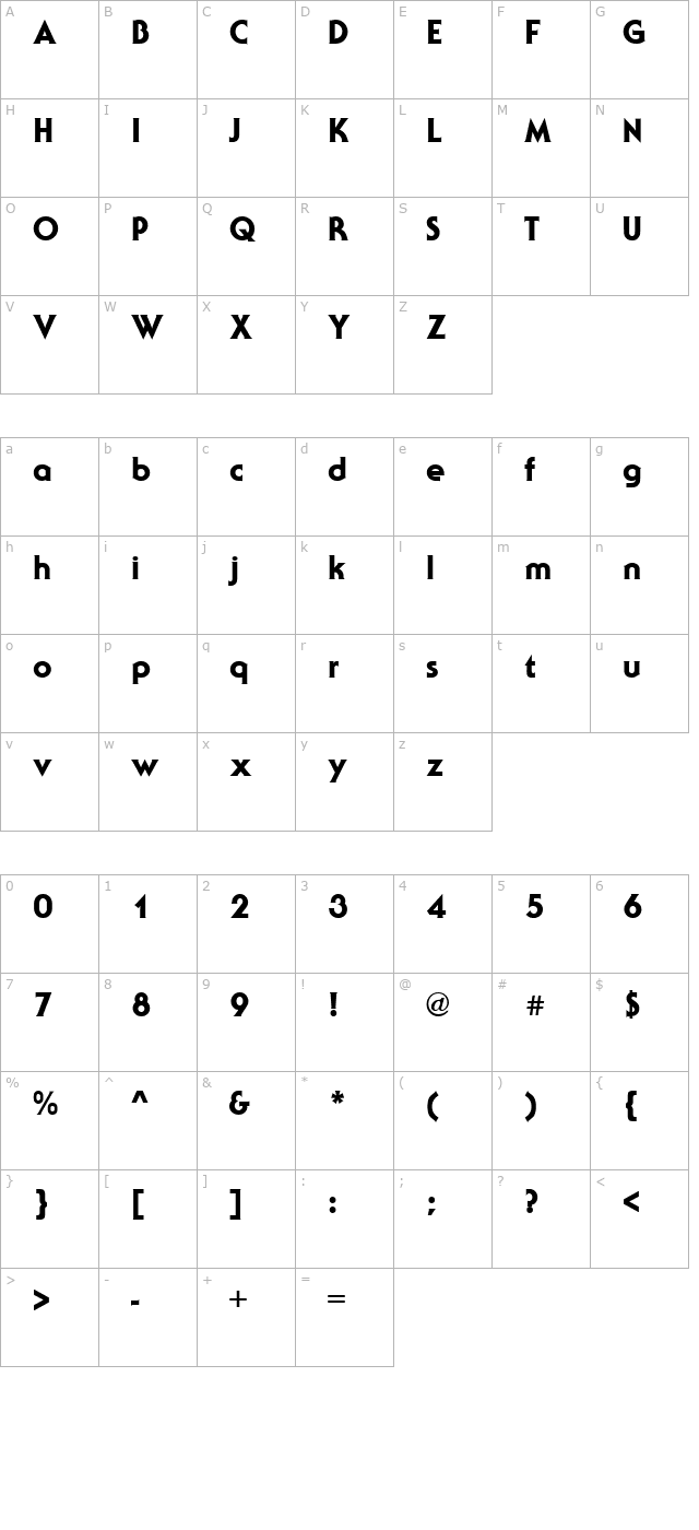 SerenadeLH Bold character map