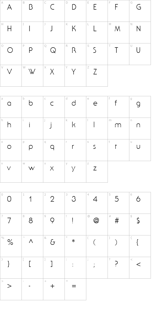 serenadetwolight-regular character map