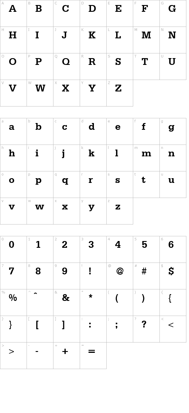 sergeant-bold character map