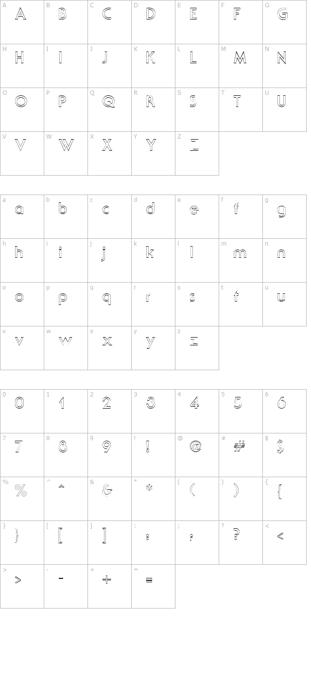 serif-gothic-bold-outline-regular character map