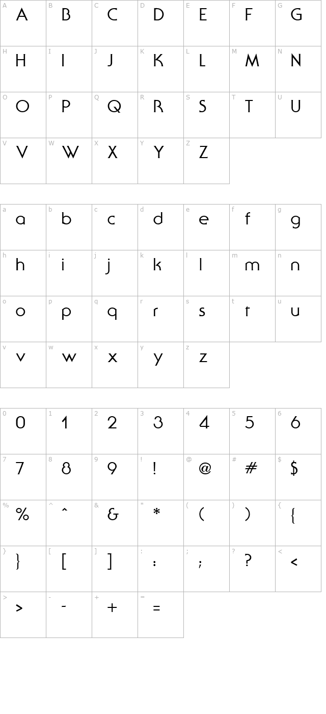 serif-gothic-regular character map