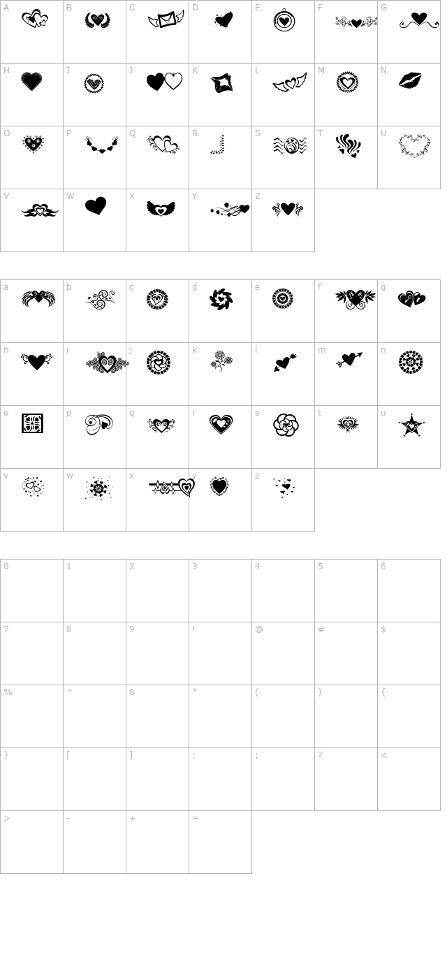 Sexy Rexy Smitten character map