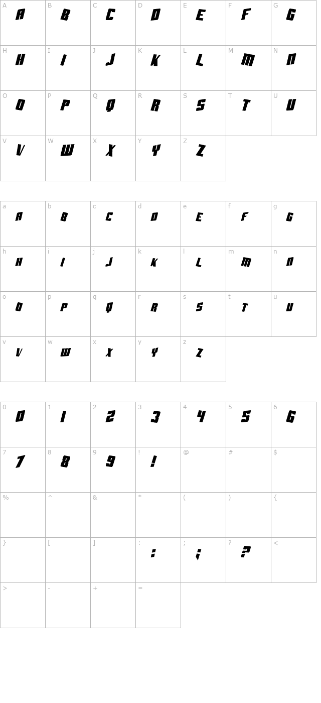 SF Aftershock Debris CondSolid Italic character map