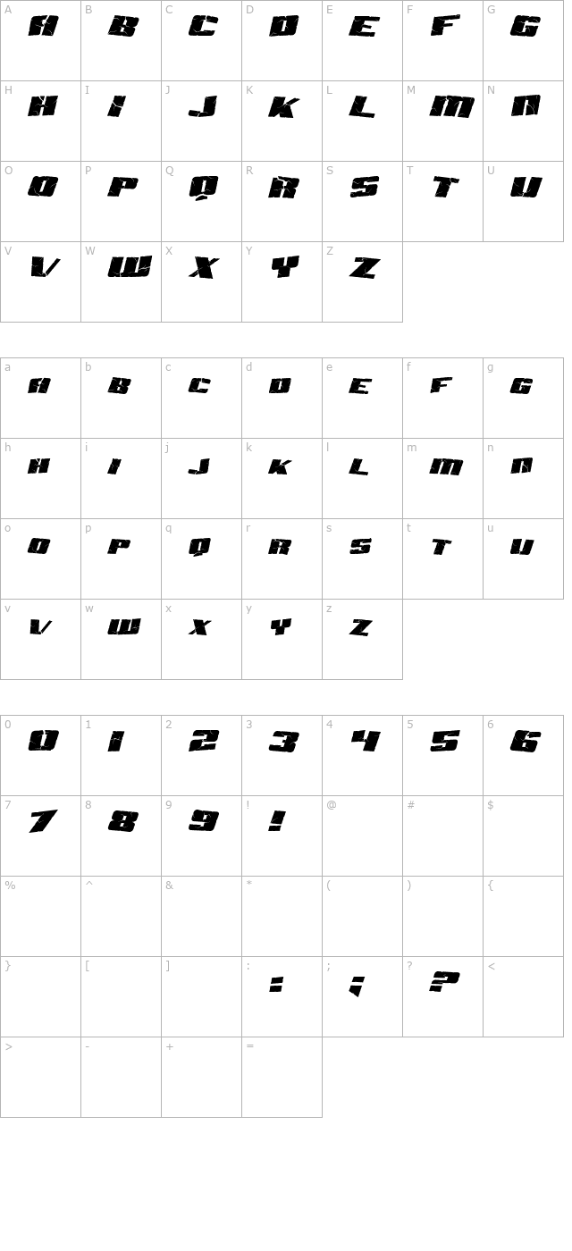 SF Aftershock Debris Italic character map