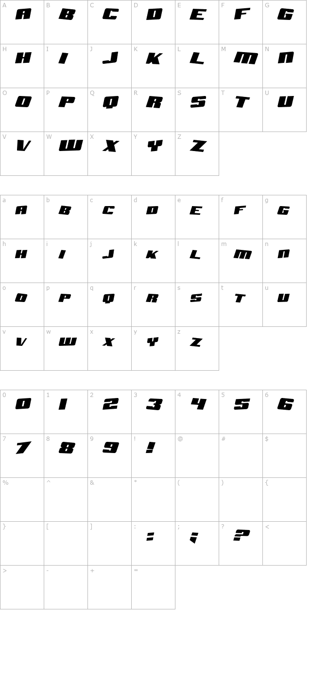 SF Aftershock Debris Solid Italic character map