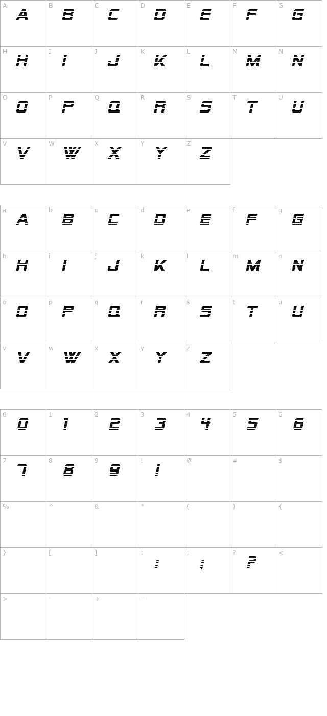 SF Alien Encounters Italic character map