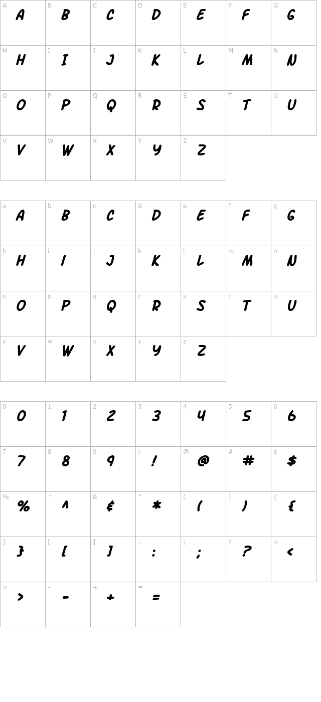 SF Arch Rival Bold Italic character map