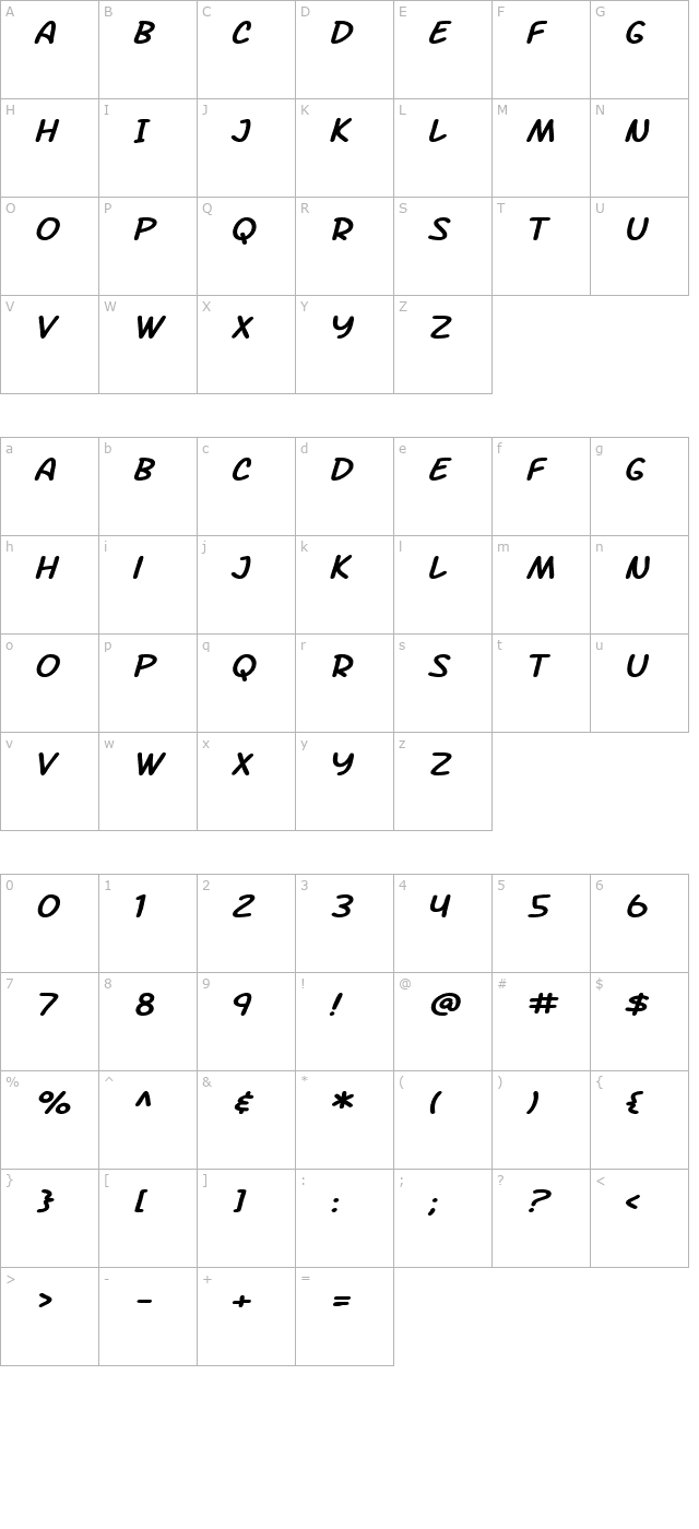 SF Arch Rival Extended Italic character map