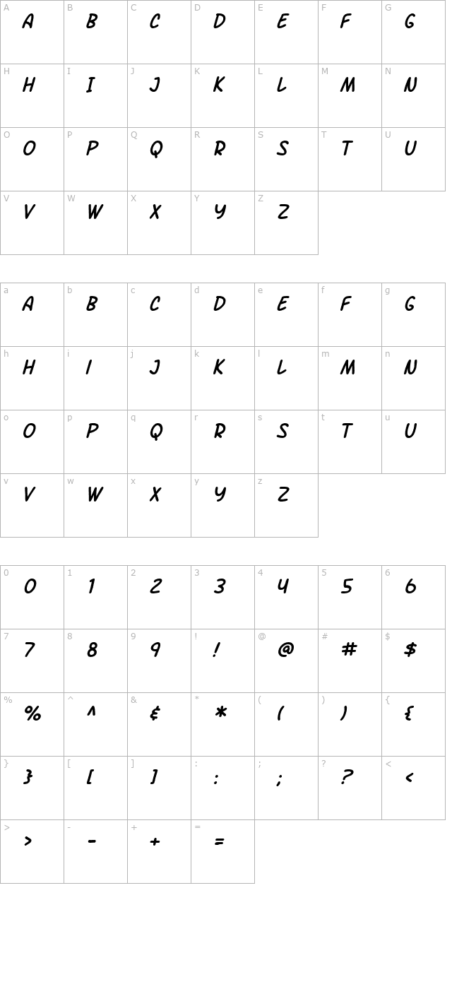 SF Arch Rival Italic character map