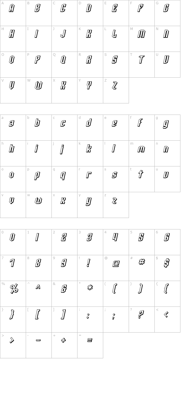 SF Archery Black Shaded Oblique character map