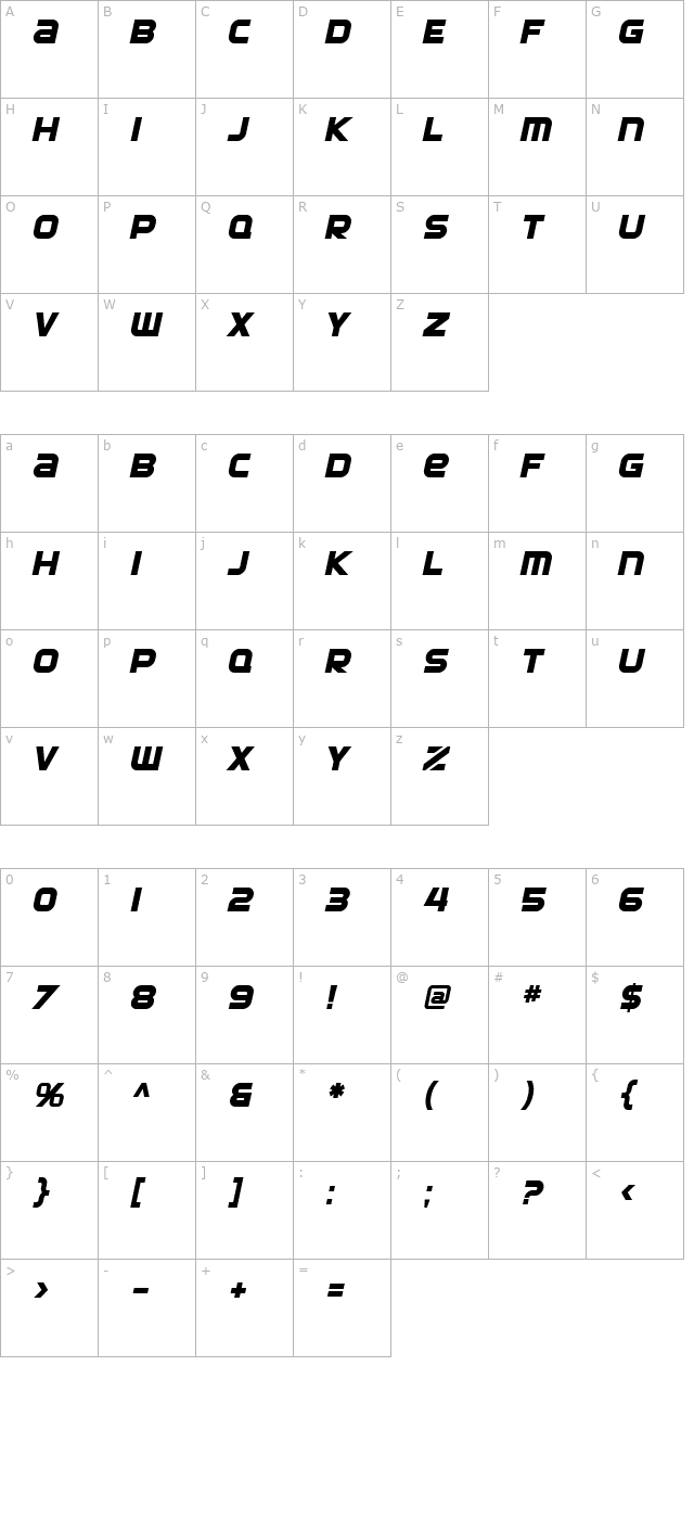 SF Automaton Bold Oblique character map