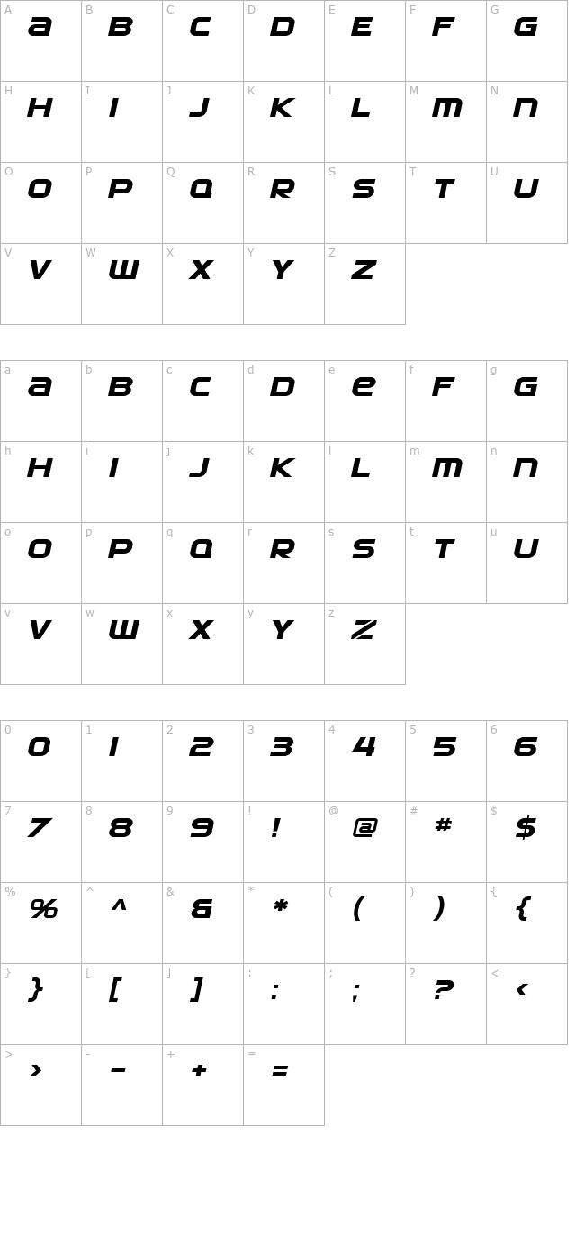 SF Automaton Extended Oblique character map