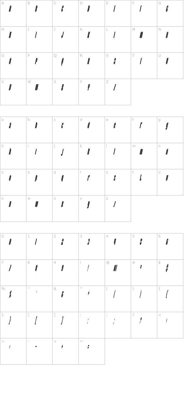 SF Baroquesque Condensed Oblique character map