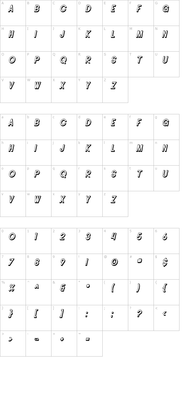 sf-buttacup-lettering-shaded-oblique character map