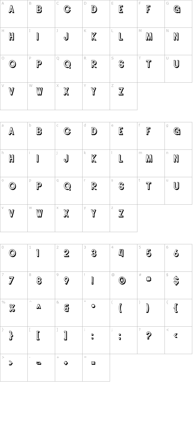 SF Buttacup Lettering Shaded character map