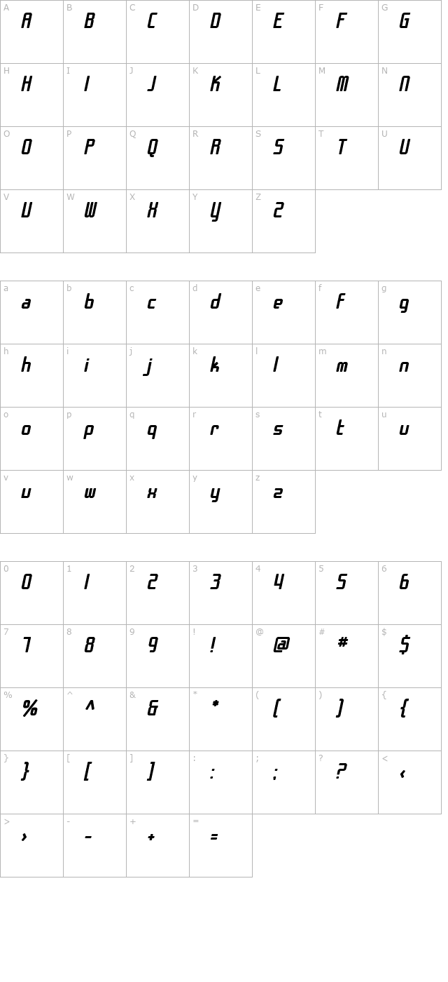 SF Chrome Fenders Bold Oblique character map