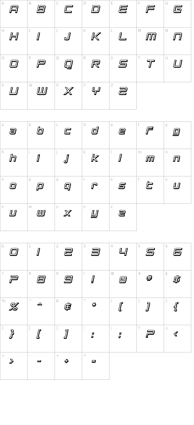 SF Chromium 24 Bold Oblique character map