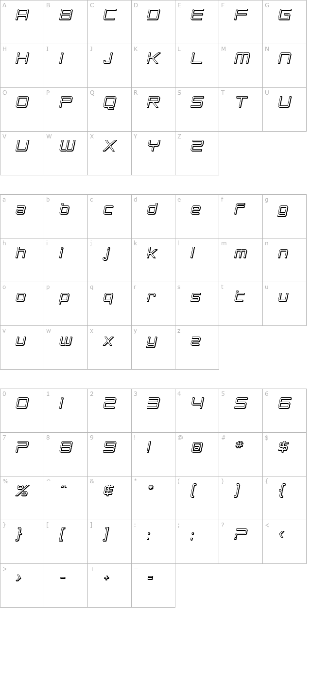 SF Chromium 24 Oblique character map