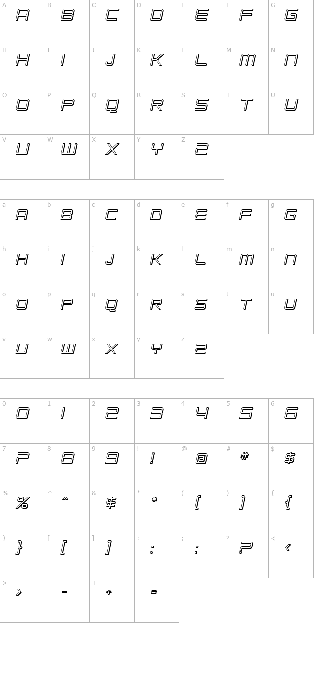 SF Chromium 24 SC Oblique character map