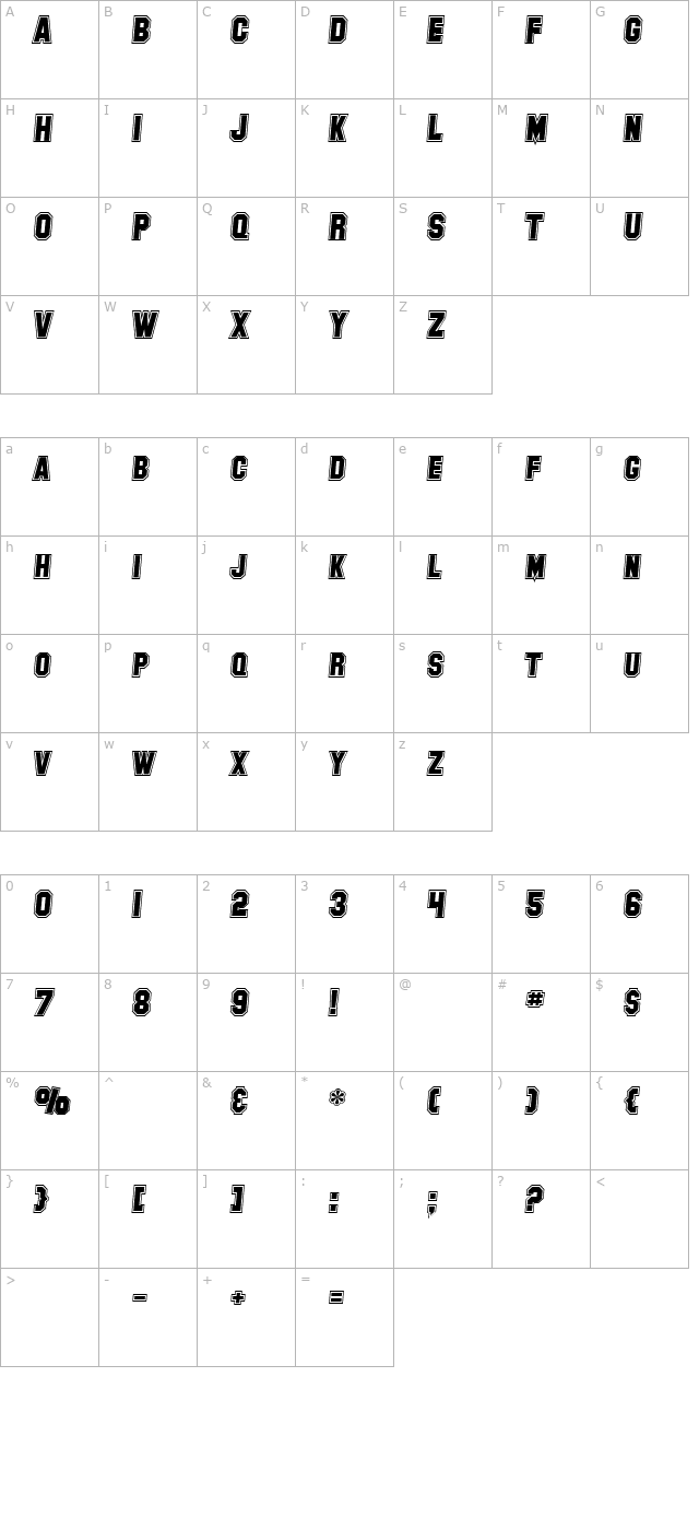 SF Collegiate Italic character map