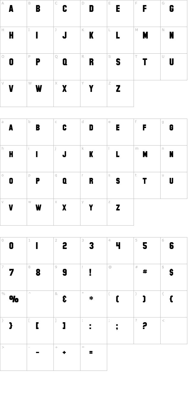 SF Collegiate Solid Bold character map