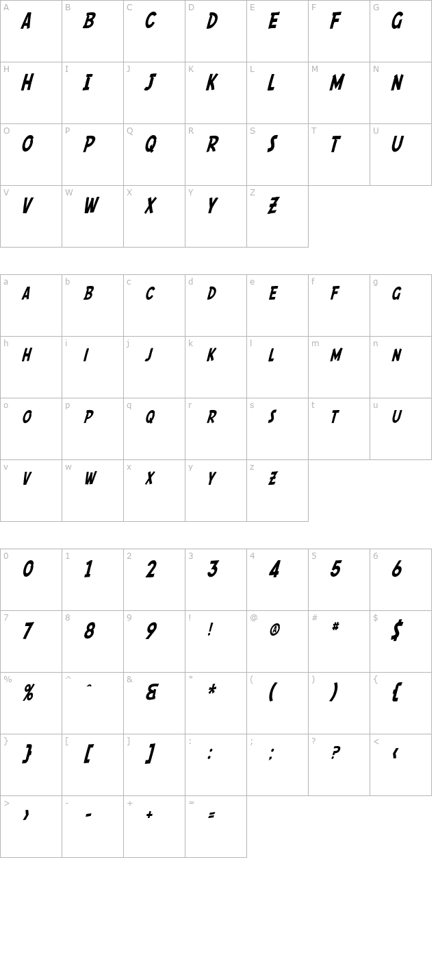 sf-comic-script-condensed character map