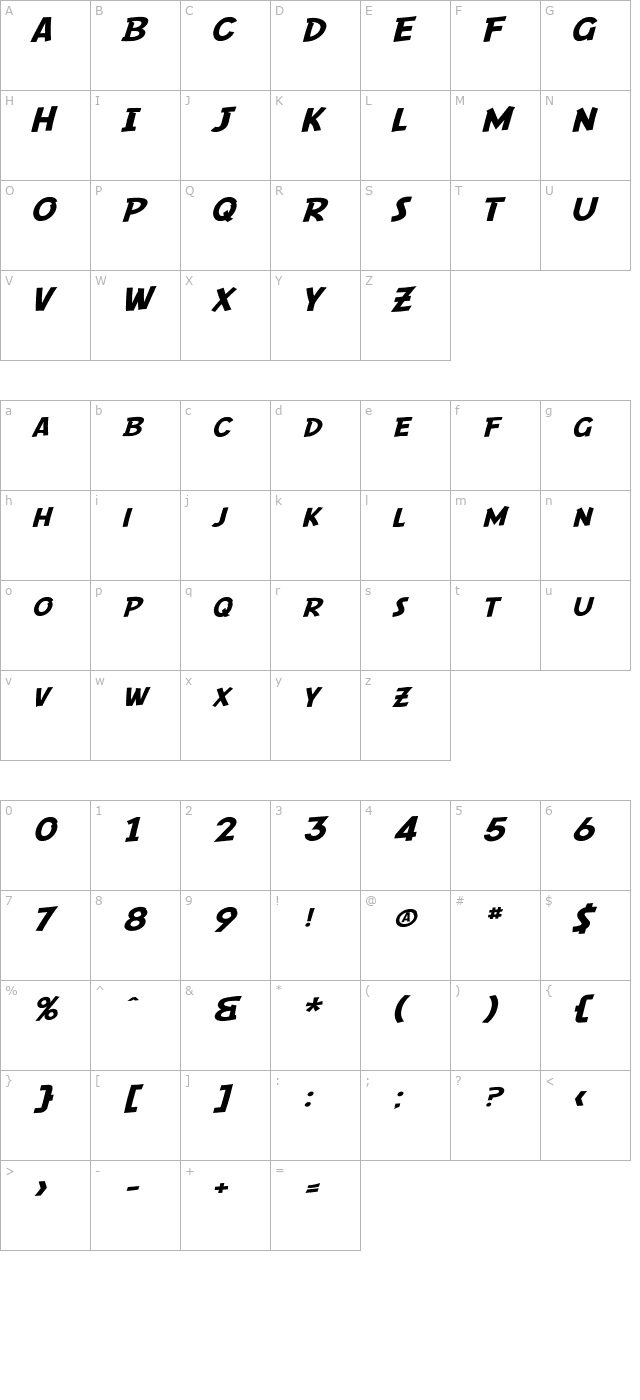 SF Comic Script Extended character map