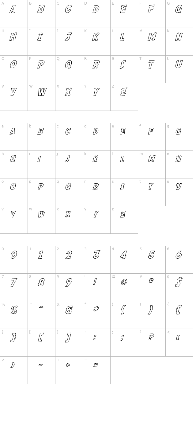 SF Comic Script Outline character map