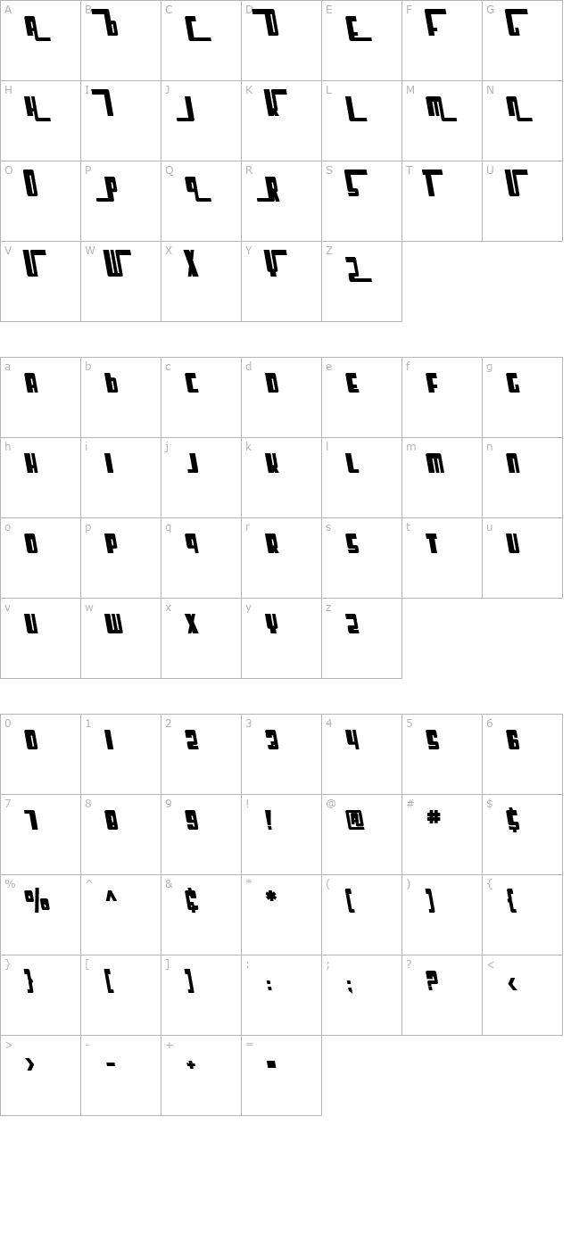 SF Cosmic Age Bold Oblique character map