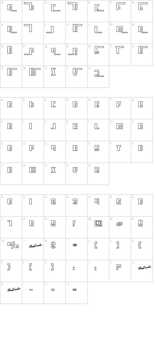 SF Cosmic Age Outine Upright character map