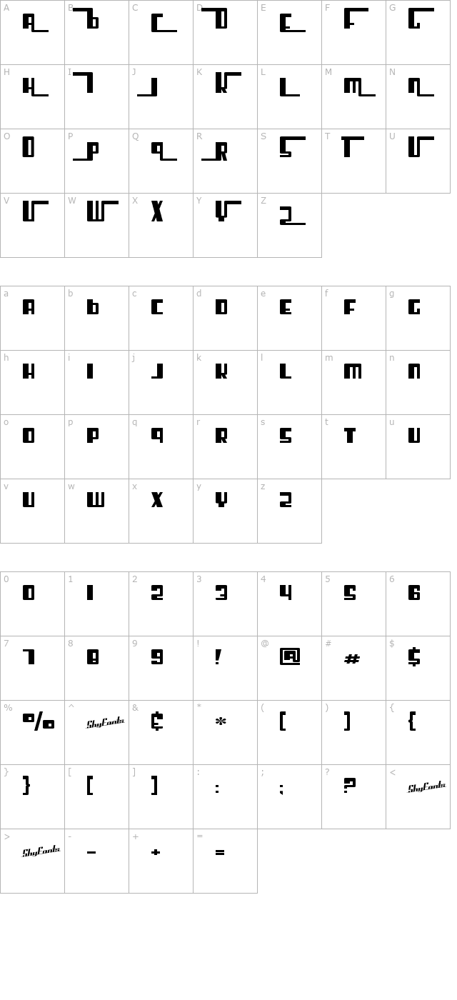 SF Cosmic Age Upright character map