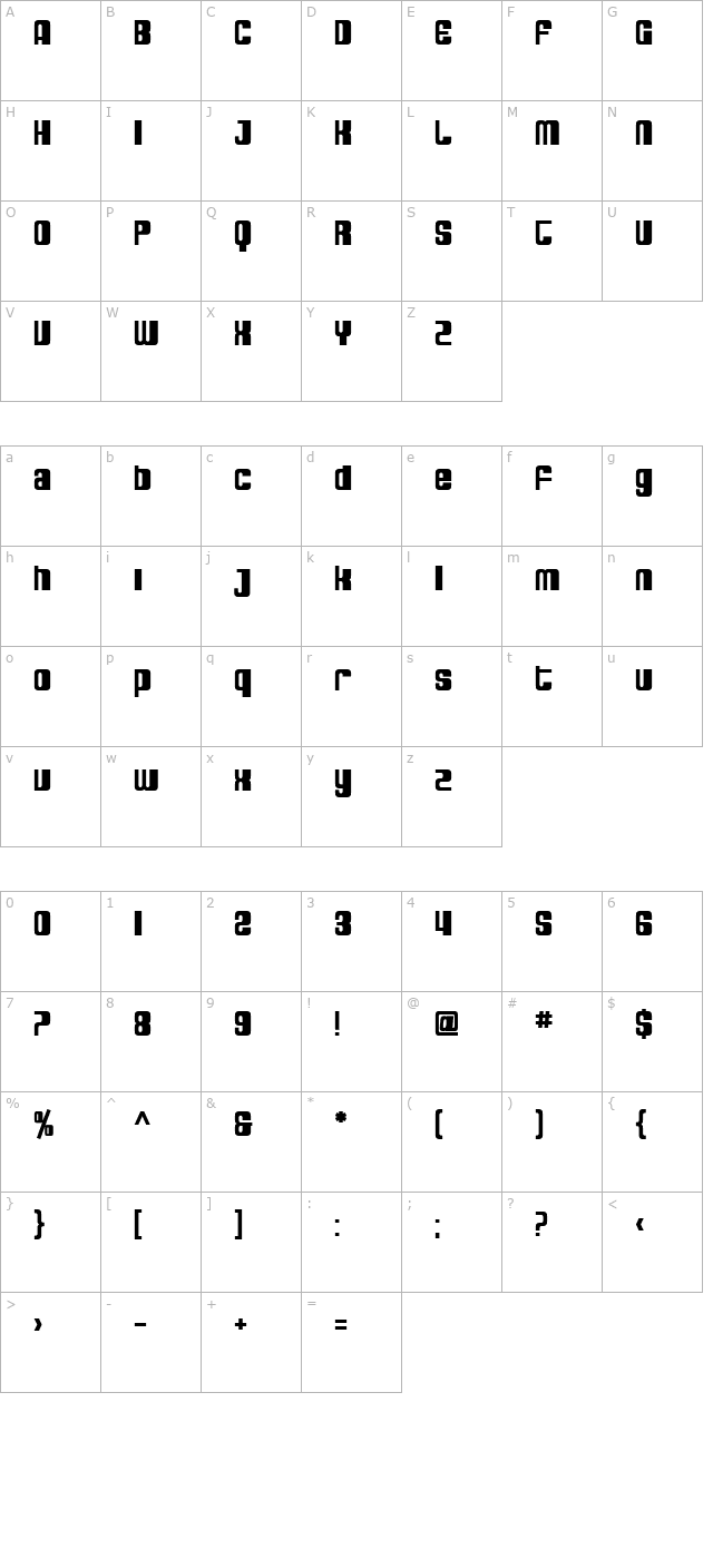 SF DecoTechno Bold character map