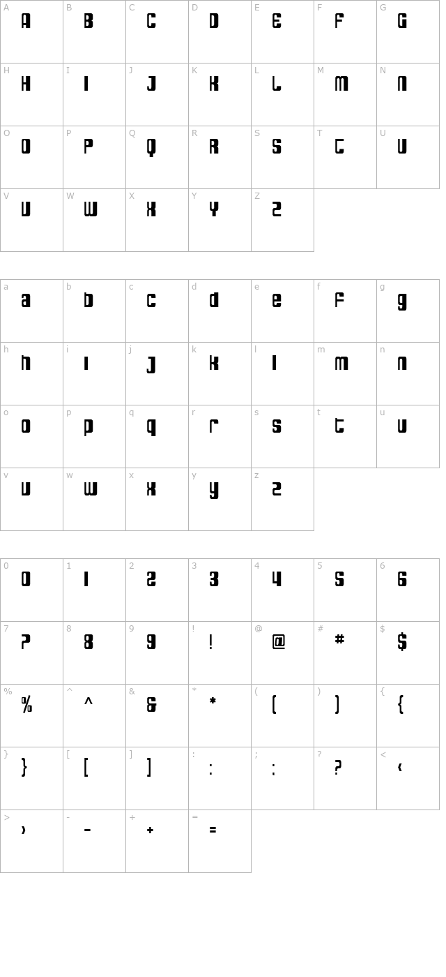 SF DecoTechno Condensed character map